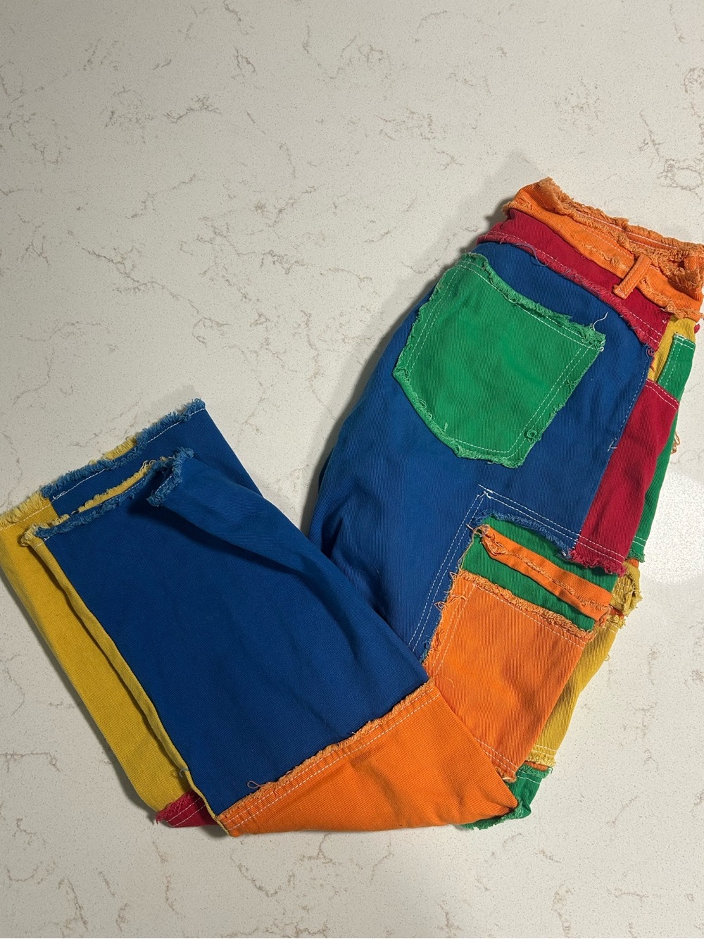 Relaxed Patchwork Women's Jeans in Blue, Green & Orange